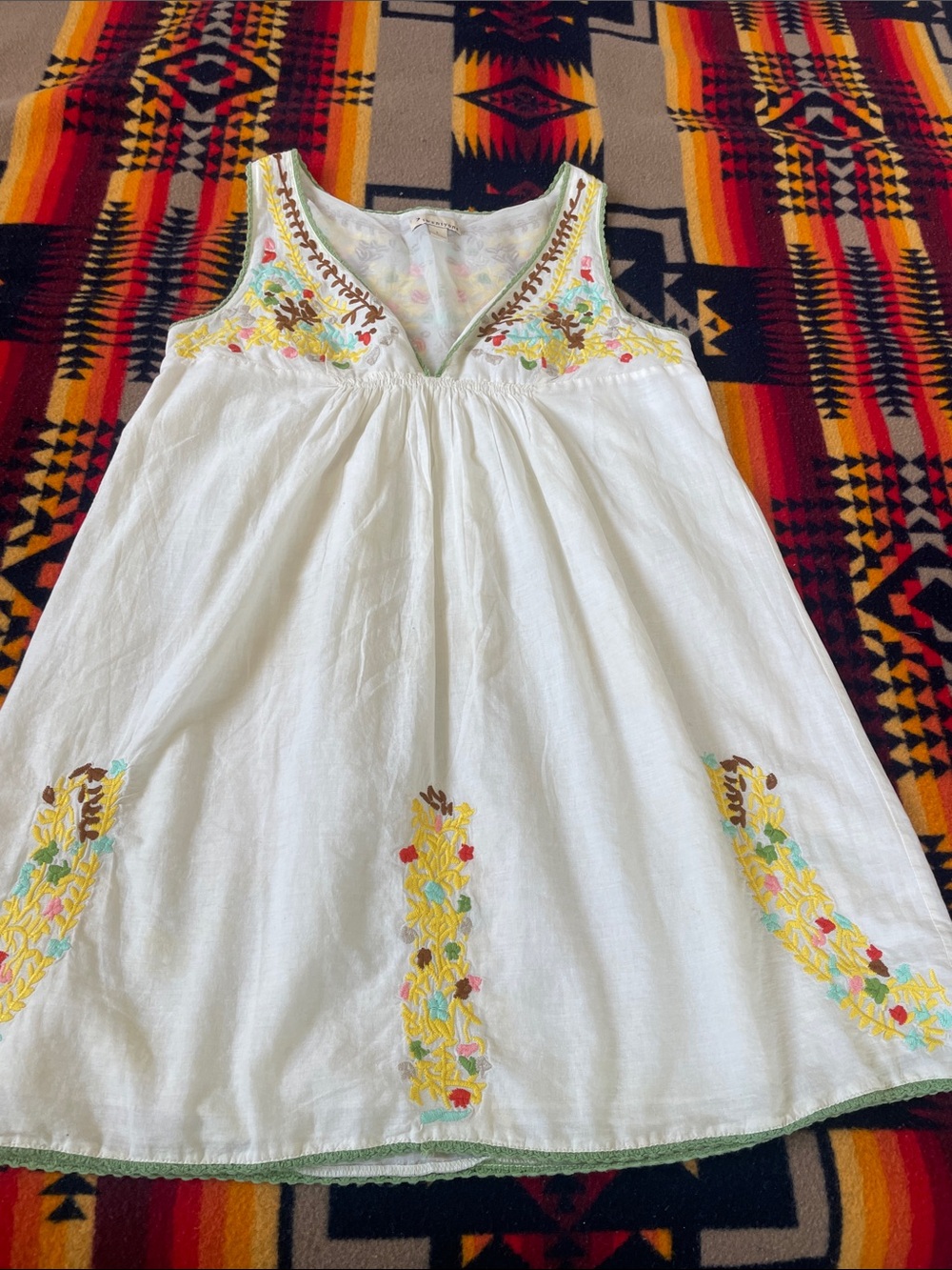 Forever 21 White Embroidered Tank Dress with Yellow & Aqua Accents